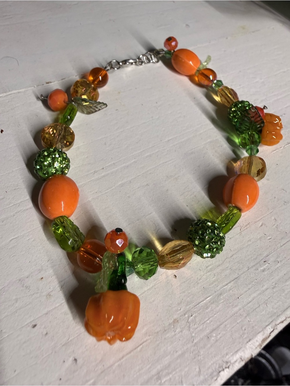 Handmade Glass Pumpkin Patch Beaded Statement Bracelet | Autumn Fall Halloween